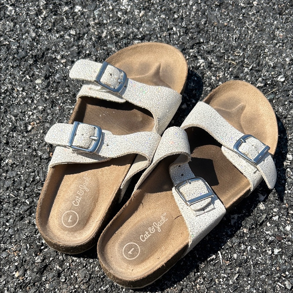 Cat & Jack Girls' Glitter Pearl Double-Buckle Sandals